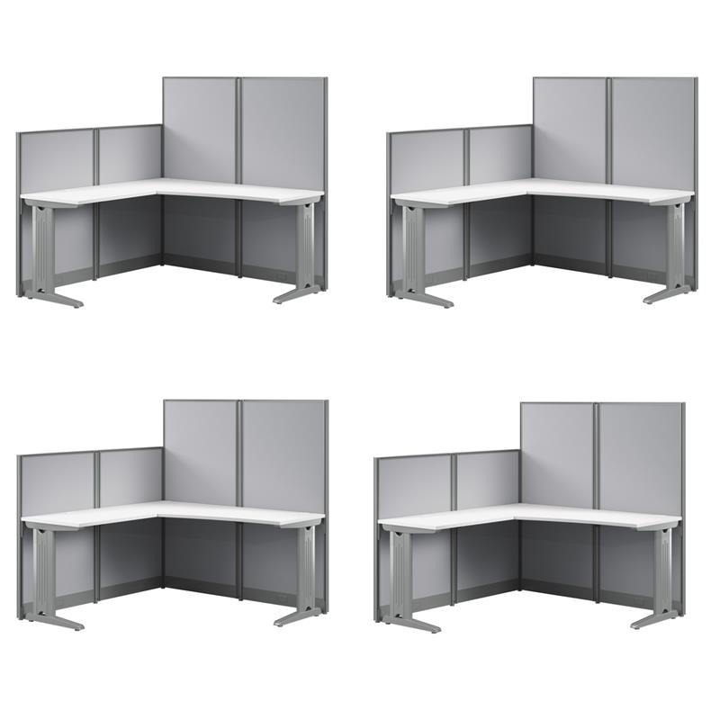 Pemberly Row Set of 4 Engineered Wood 65W L Shaped Cubicle Desk in Pure White
