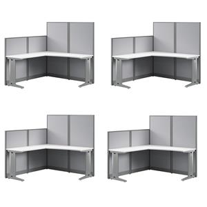 Pemberly Row Set of 4 Engineered Wood 65W L Shaped Cubicle Desk in Pure White