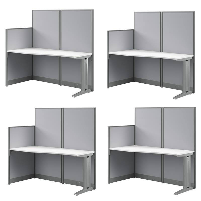 Pemberly Row Set of 4 Engineered Wood Straight Cubicle Desk in Pure White