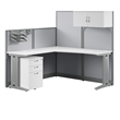 Pemberly Row Set of 4 Engineered Wood L Cubicle Desk with Storage in Pure White