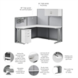 Pemberly Row Set of 4 Engineered Wood L Cubicle Desk with Storage in Pure White