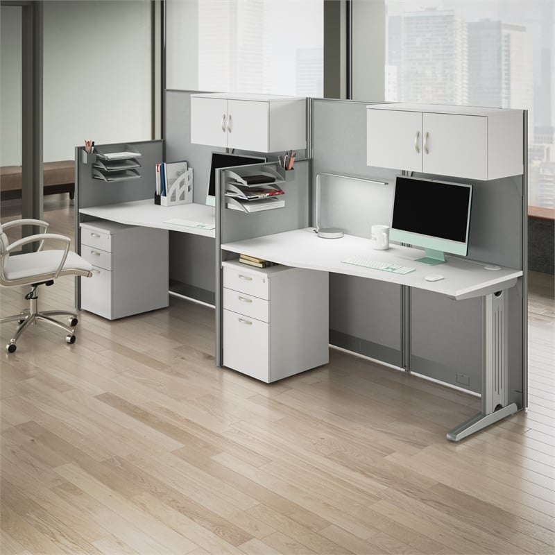 Pemberly Row Set of 4 Engineered Wood 65W Cubicle Desk with Storage - Pure White