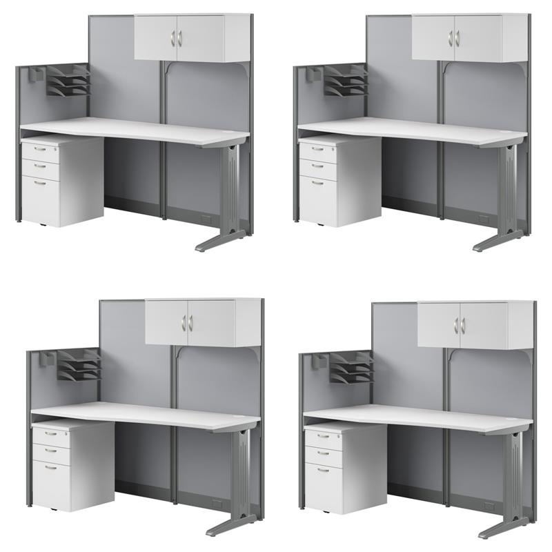 Pemberly Row Set of 4 Engineered Wood 65W Cubicle Desk with Storage - Pure White