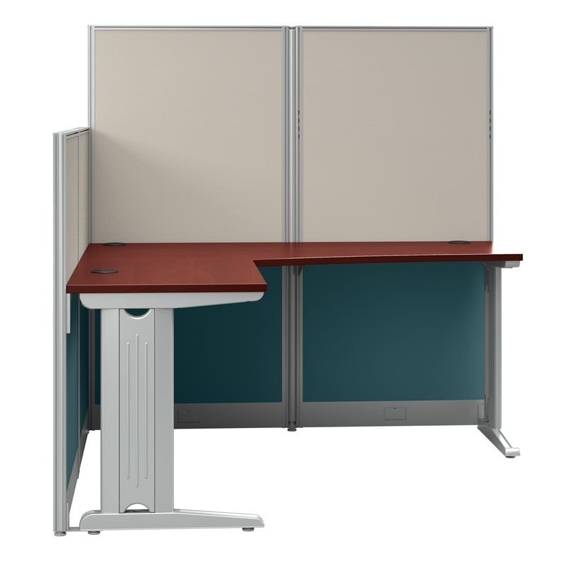 Pemberly Row Set of 3 Engineered Wood 65W L Shaped Cubicle Desk in Hansen Cherry