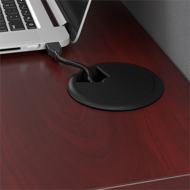 Pemberly Row Set of 3 Engineered Wood 65W L Shaped Cubicle Desk in Hansen Cherry