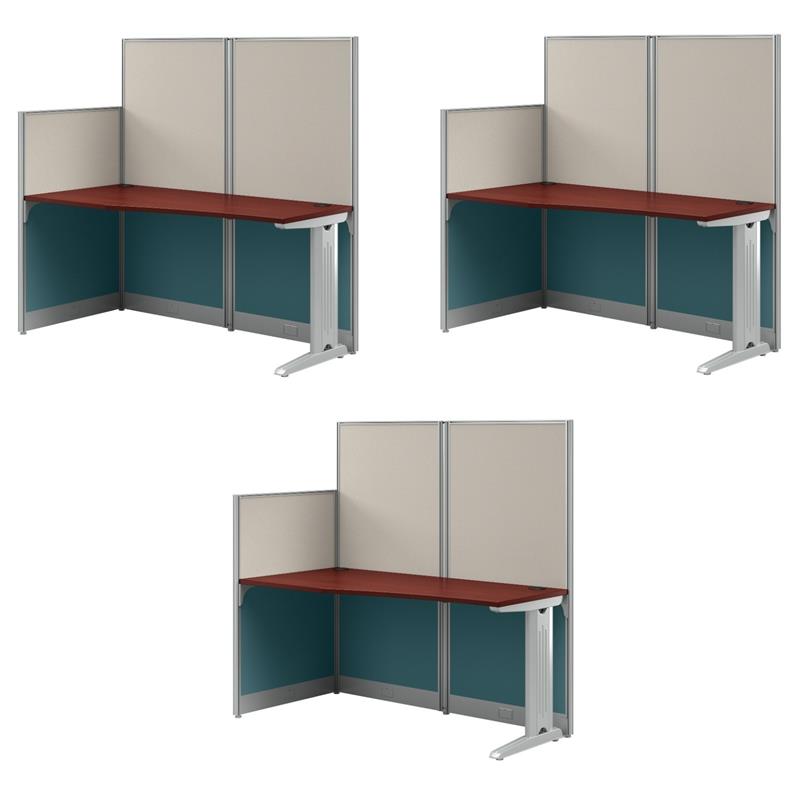 Pemberly Row Set of 3 Engineered Wood 65W Straight Cubicle Desk in Hansen Cherry