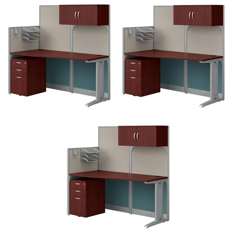 Pemberly Row Set of 3 Engineered Wood Cubicle Desk with Storage in Hansen Cherry