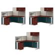 Pemberly Row Set of 3 Engineered Wood L Shaped Cubicle Desk Set in Hansen Cherry