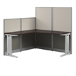 Pemberly Row Set of 3 Engineered Wood 65W L Shaped Cubicle Desk in Mocha Cherry