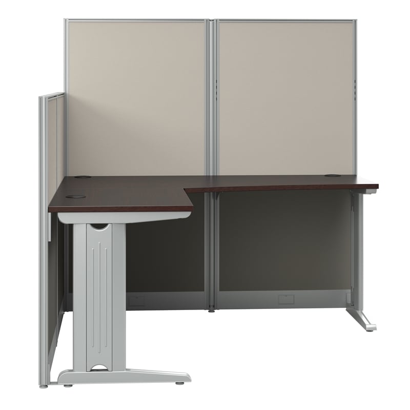 Pemberly Row Set of 3 Engineered Wood 65W L Shaped Cubicle Desk in Mocha Cherry