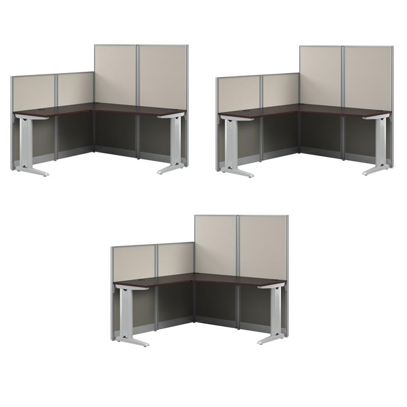 Pemberly Row Set of 3 Engineered Wood 65W L Shaped Cubicle Desk in Mocha Cherry