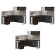 Pemberly Row Set of 3 Engineered Wood L Shaped Cubicle Desk Set in Mocha Cherry