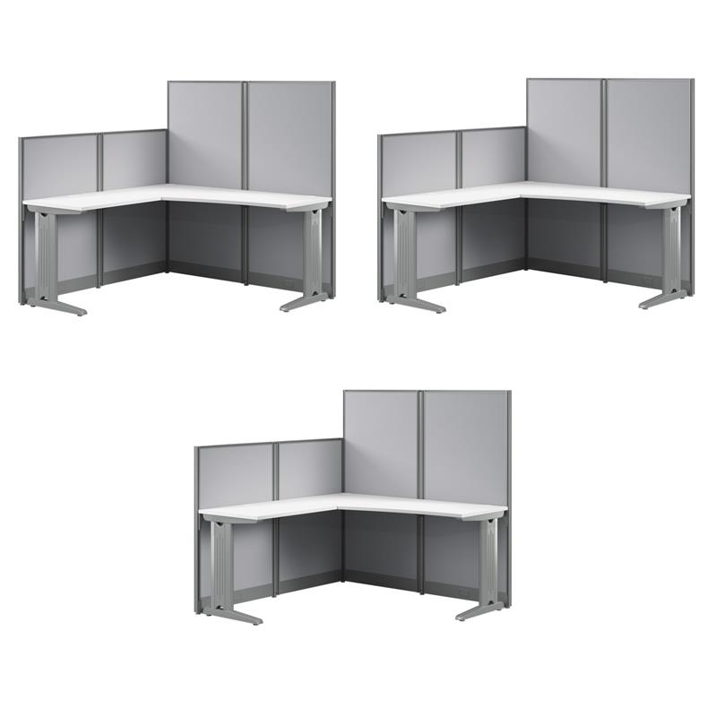 Pemberly Row Set of 3 Engineered Wood 65W L Shaped Cubicle Desk in Pure White