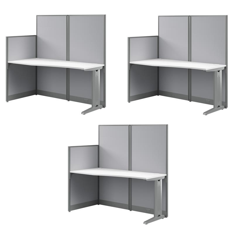 Pemberly Row Set of 3 Engineered Wood Straight Cubicle Desk in Pure White