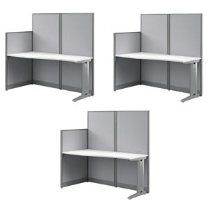 Pemberly Row Set of 3 Engineered Wood Straight Cubicle Desk in Pure White