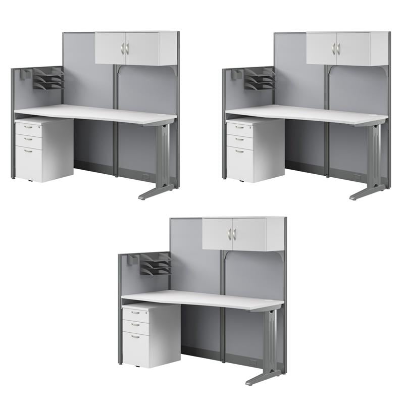 Pemberly Row Set of 3 Engineered Wood 65W Cubicle Desk with Storage - Pure White