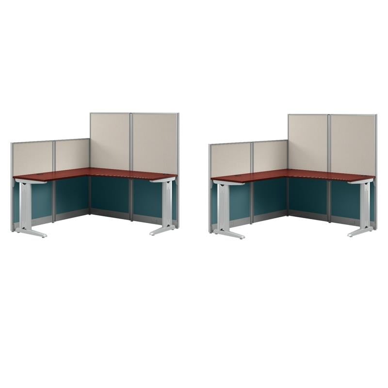 Pemberly Row Set of 2 Engineered Wood 65W L Shaped Cubicle Desk in Hansen Cherry