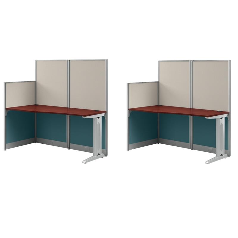 Pemberly Row Set of 2 Engineered Wood 65W Straight Cubicle Desk in Hansen Cherry