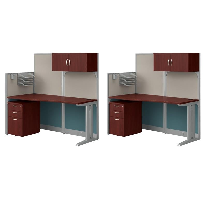 Pemberly Row Set of 2 Engineered Wood Cubicle Desk with Storage in Hansen Cherry