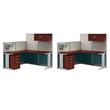 Pemberly Row Set of 2 Engineered Wood L Shaped Cubicle Desk Set in Hansen Cherry