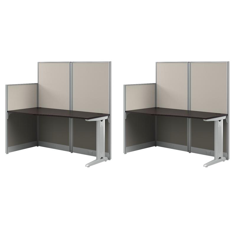 Pemberly Row Set of 2 Engineered Wood 65W Straight Cubicle Desk in Mocha Cherry