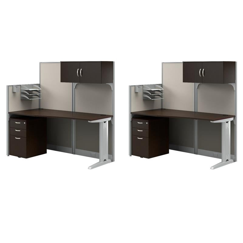 Pemberly Row Set of 2 Engineered Wood Cubicle Desk with Storage in Mocha Cherry