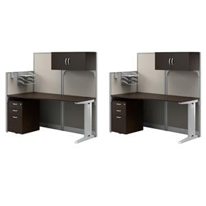 Pemberly Row Set of 2 Engineered Wood Cubicle Desk with Storage in Mocha Cherry