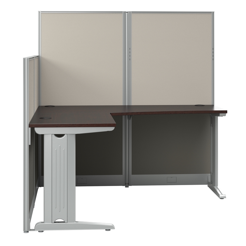 Pemberly Row Set of 2 Engineered Wood 65W L Shaped Cubicle Desk in Mocha Cherry