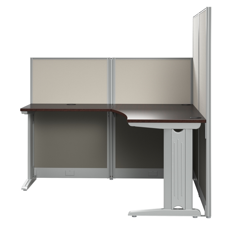 Pemberly Row Set of 2 Engineered Wood 65W L Shaped Cubicle Desk in Mocha Cherry