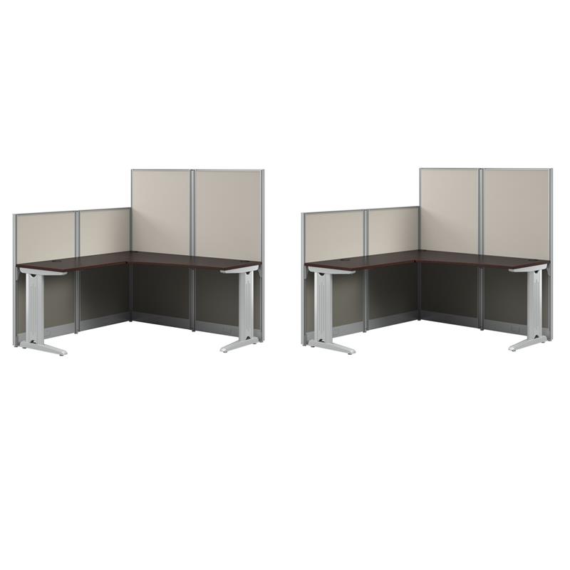 Pemberly Row Set of 2 Engineered Wood 65W L Shaped Cubicle Desk in Mocha Cherry