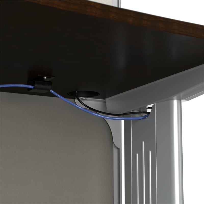 Pemberly Row Set of 2 Engineered Wood L Shaped Cubicle Desk Set in Mocha Cherry