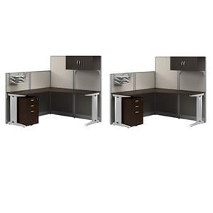 Pemberly Row Set of 2 Engineered Wood L Shaped Cubicle Desk Set in Mocha Cherry