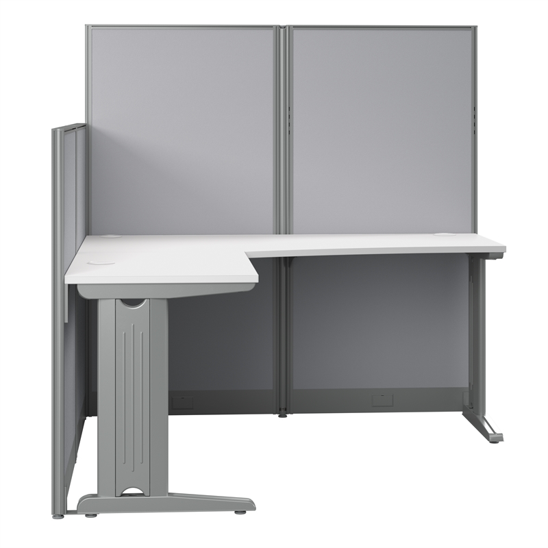 Pemberly Row Set of 2 Engineered Wood 65W L Shaped Cubicle Desk in Pure White