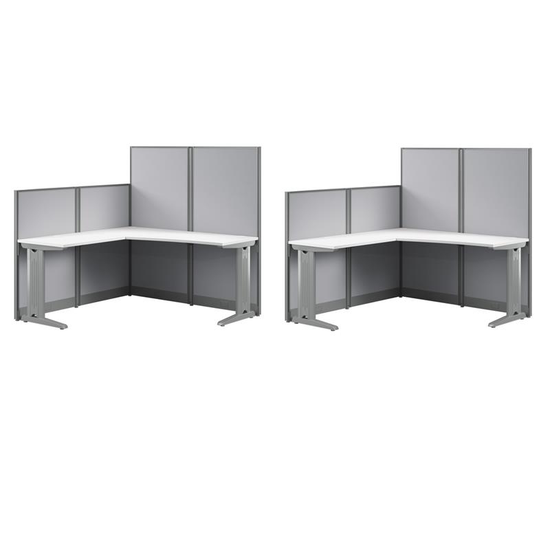 Pemberly Row Set of 2 Engineered Wood 65W L Shaped Cubicle Desk in Pure White