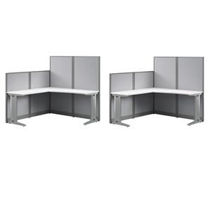 Pemberly Row Set of 2 Engineered Wood 65W L Shaped Cubicle Desk in Pure White