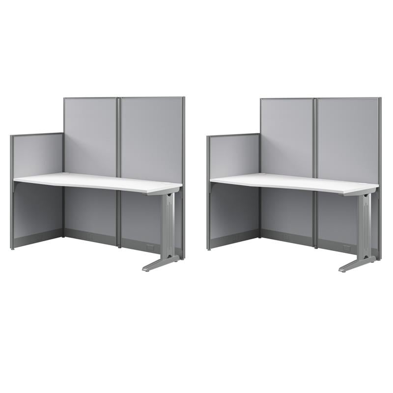 Pemberly Row Set of 2 Engineered Wood Straight Cubicle Desk in Pure White