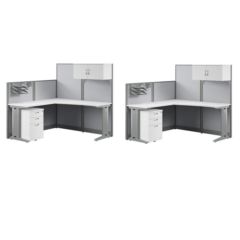 Pemberly Row Set of 2 Engineered Wood L Cubicle Desk with Storage in Pure White