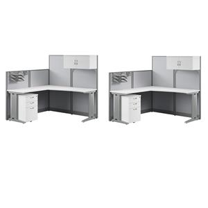 Pemberly Row Set of 2 Engineered Wood L Cubicle Desk with Storage in Pure White