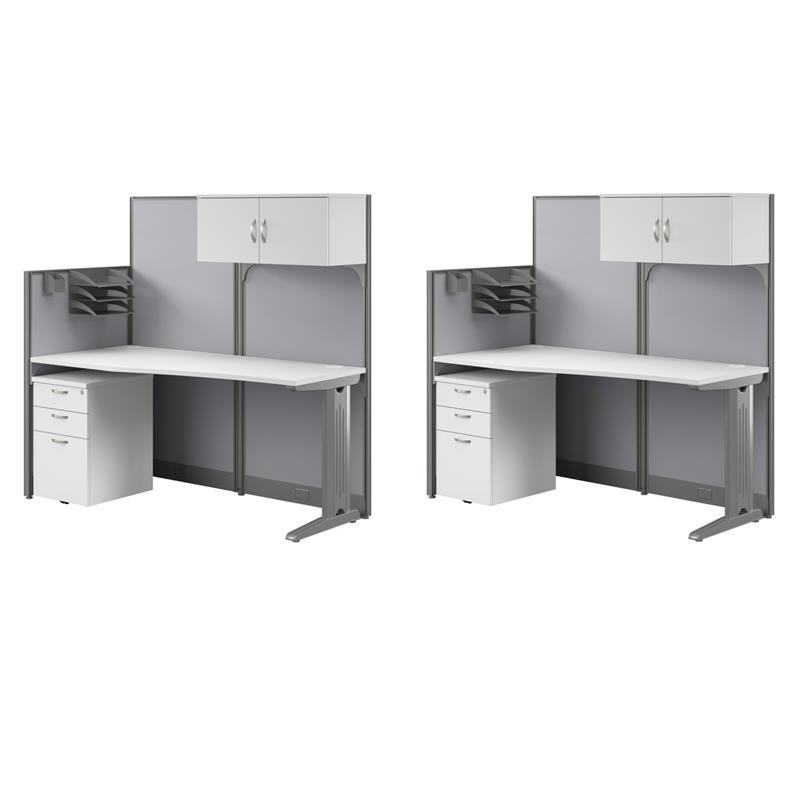 Pemberly Row Set of 2 Engineered Wood 65W Cubicle Desk with Storage - Pure White