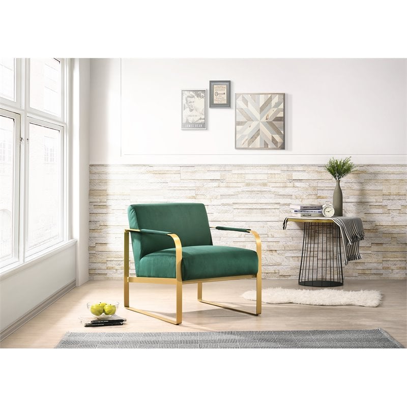 Pemberly Row Steel/Velvet Upholstered Lounge Accent Chair in Green / Gold