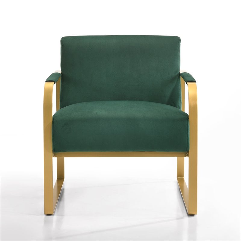 Pemberly Row Steel/Velvet Upholstered Lounge Accent Chair in Green / Gold