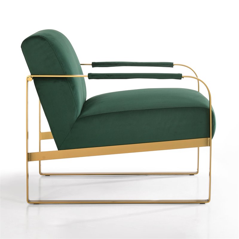 Pemberly Row Steel/Velvet Upholstered Lounge Accent Chair in Green / Gold