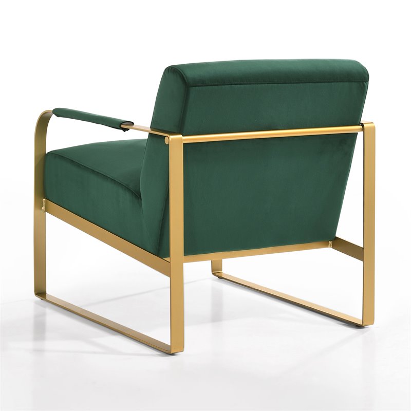 Pemberly Row Steel/Velvet Upholstered Lounge Accent Chair in Green / Gold