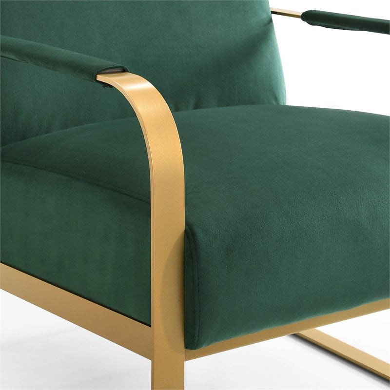 Pemberly Row Steel/Velvet Upholstered Lounge Accent Chair in Green / Gold