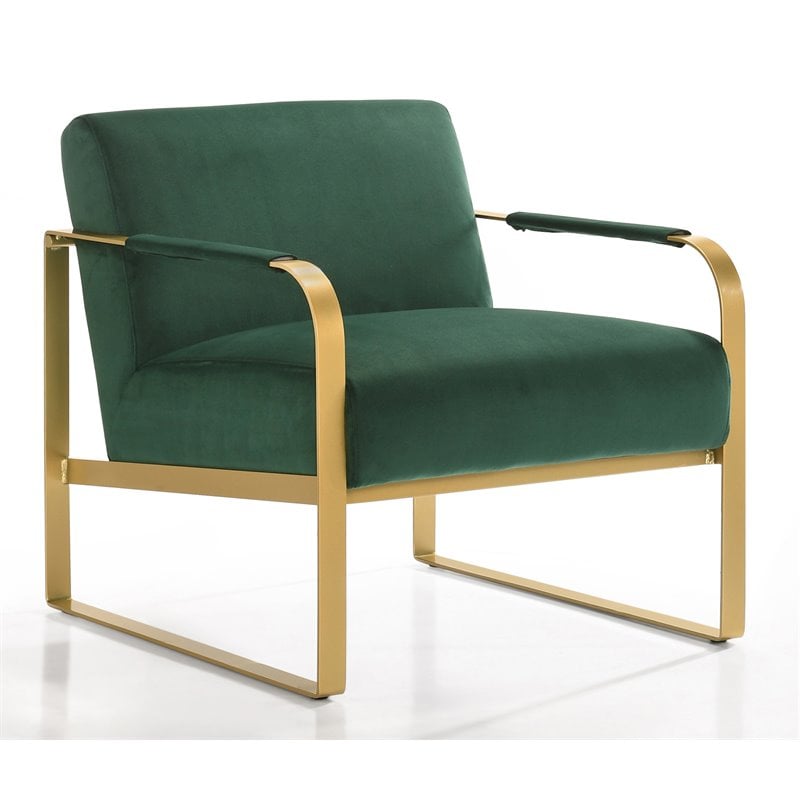 Pemberly Row Steel/Velvet Upholstered Lounge Accent Chair in Green / Gold