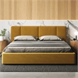 Pemberly Row Upholstered Platform King Bed in Mustard Boucle Fabric