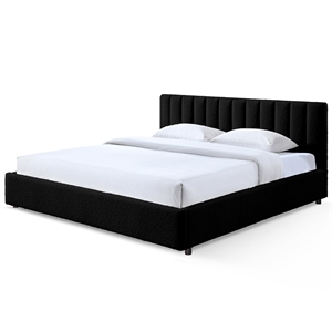 Pemberly Row Upholstered Platform King Bed in Black Boucle Fabric