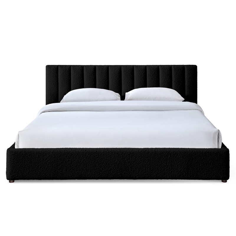 Pemberly Row Upholstered Platform King Bed in Black Boucle Fabric