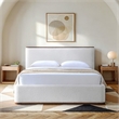 Pemberly Row Upholstered Platform Queen Bed in White Cream Boucle Fabric