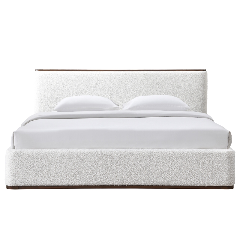 Pemberly Row Upholstered Platform King Bed in White Cream Boucle Fabric